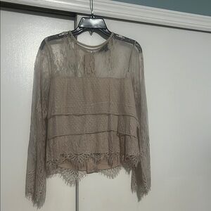 American Eagle Outfitters Tan Ruffled Tiered Blouse